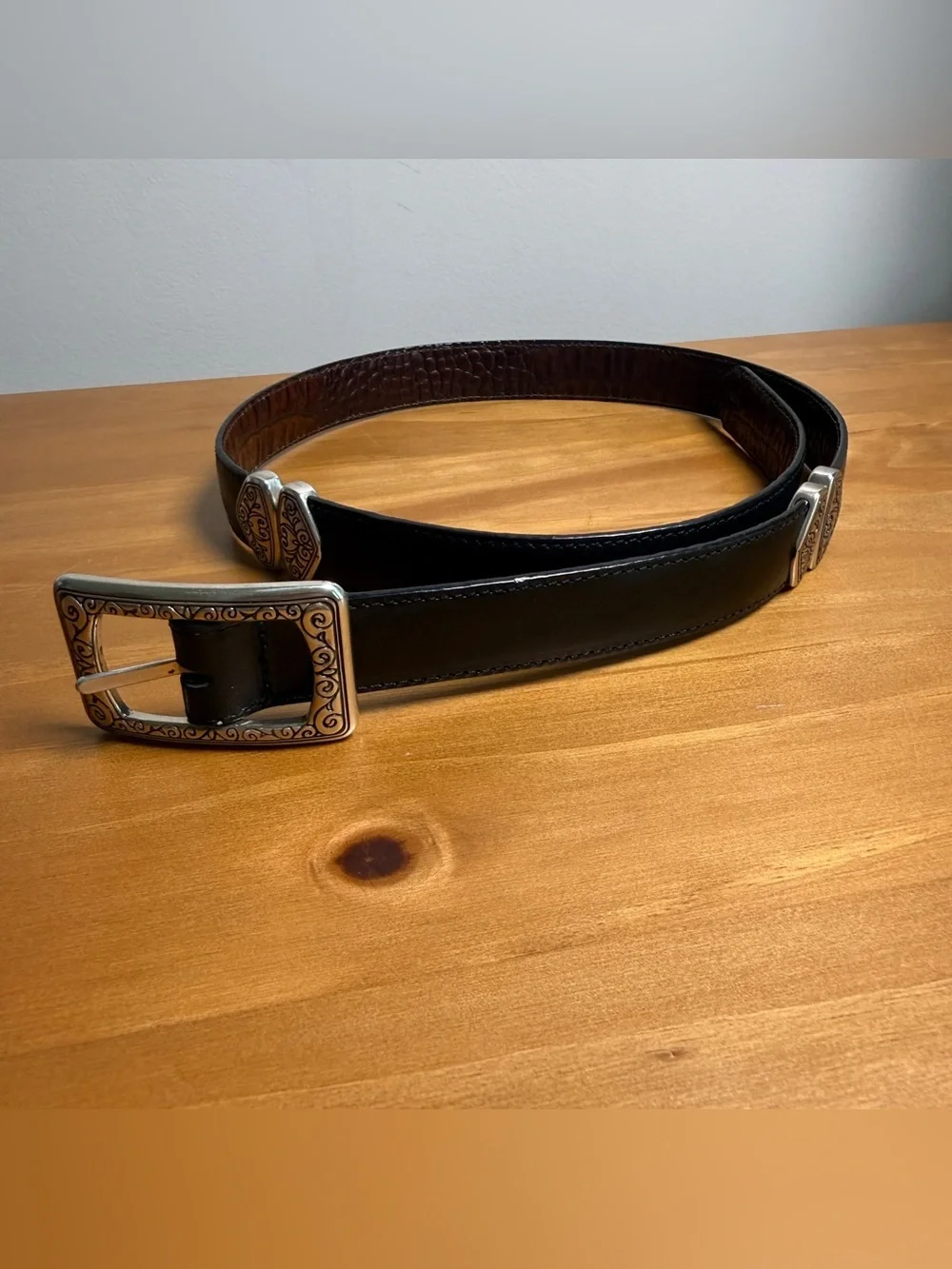 Brighton Reversible Belt | Brown Croc Emboss + Black | Size M/30 | Western Glam
